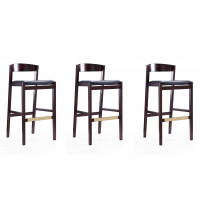 Manhattan Comfort 3-BS014-BK Klismos 40.75 in. Black and Dark Walnut Beech Wood Barstool (Set of 3)